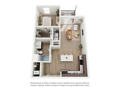 Floor plan for 1 bed, 1 bath, 776 sqft